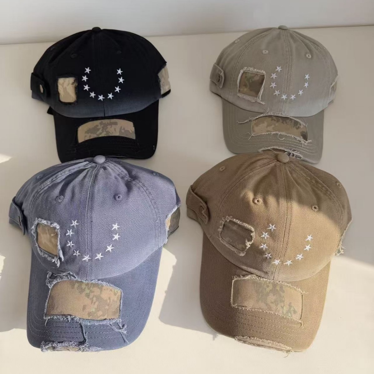 Street-style Distressed Baseball Cap Fashionable And Versatile Vintage-look Frayed-brim…