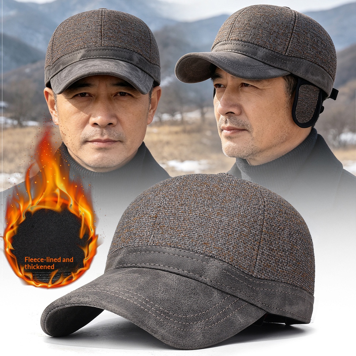 Men's Autumnwinter Baseball Cap With Earflaps Fleece-lined And Extra Thick