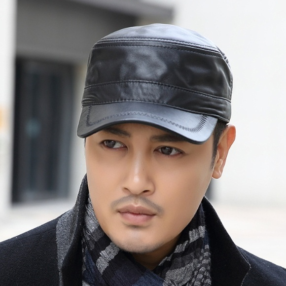 Spring Autumn Thin Genuine Leather Mens Goat-skin Flat-top Hat