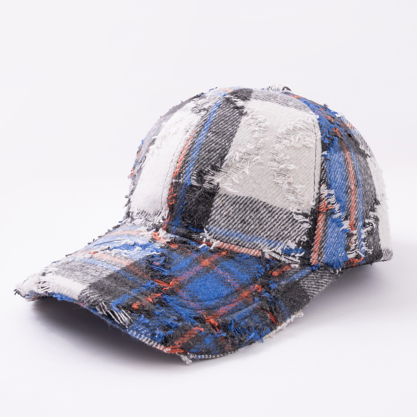 Fashion Multi-color Patched Checkered Baseball Cap With Distressed And Brushed Finish - A…
