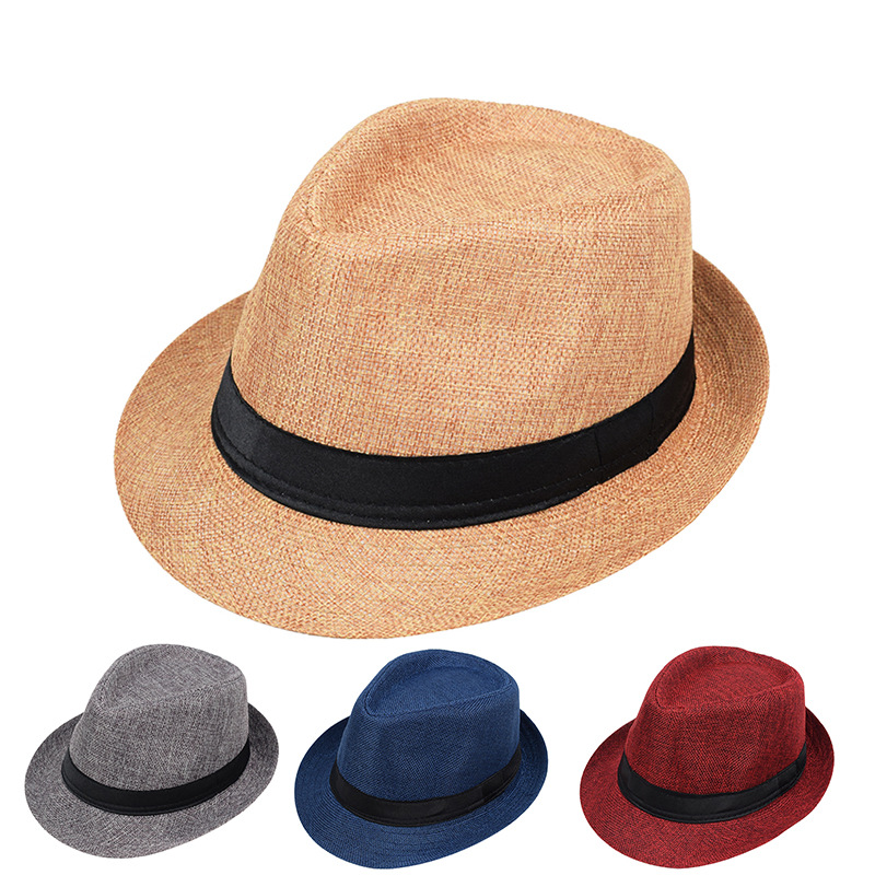 Mens And Womens Jazz Hat British-style Linen Solid-color Top Hat