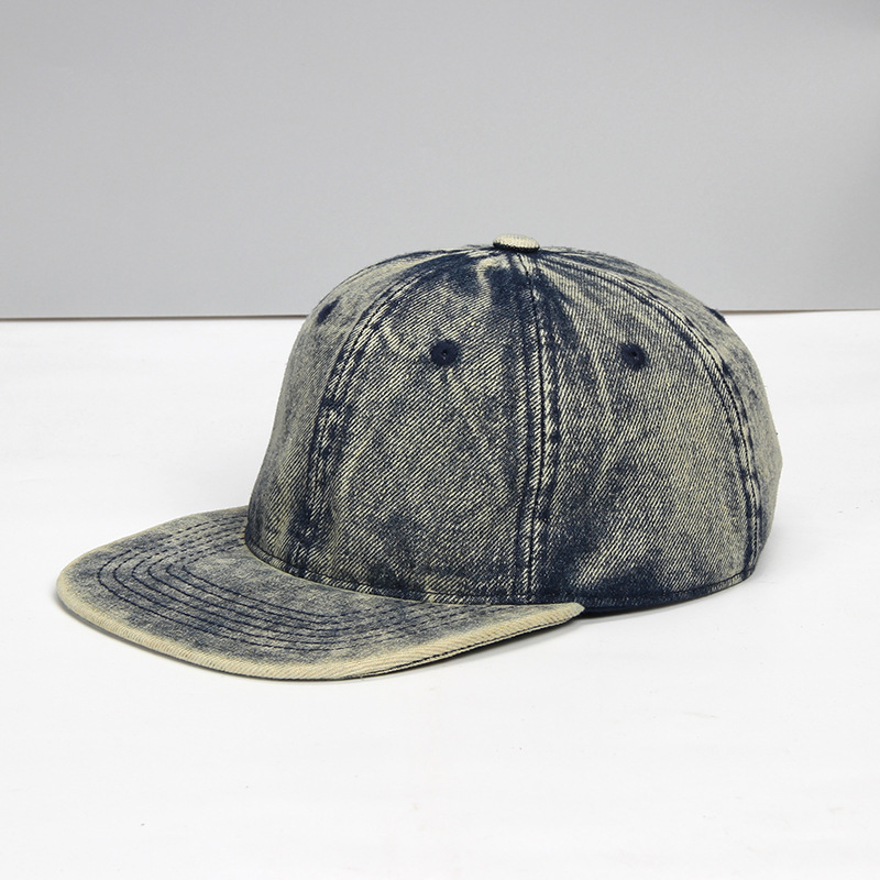 Denim Baseball Cap Washed And Distressed Hip-hop Style Soft-crown Six-panel Flat-brim Hat