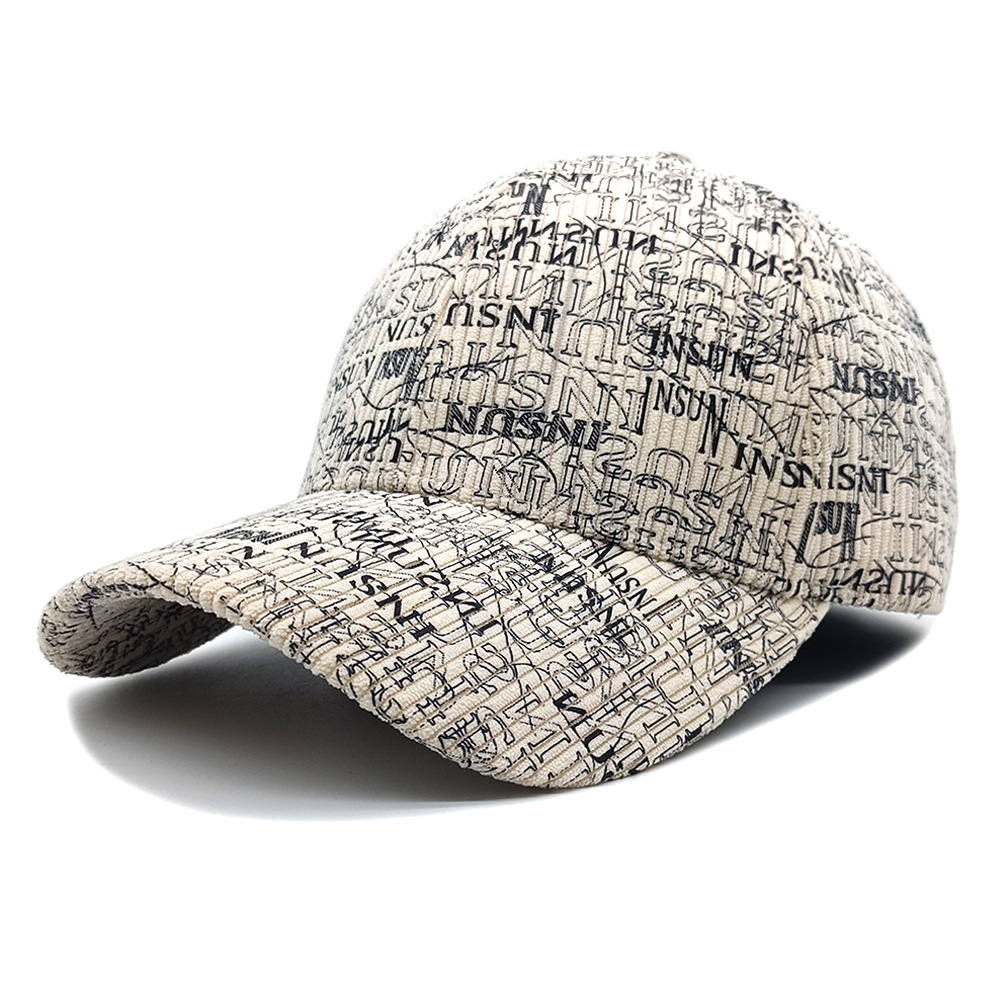 Spring And Autumn British Style Retro Full-Print Lettered Baseball Cap, Corduroy…
