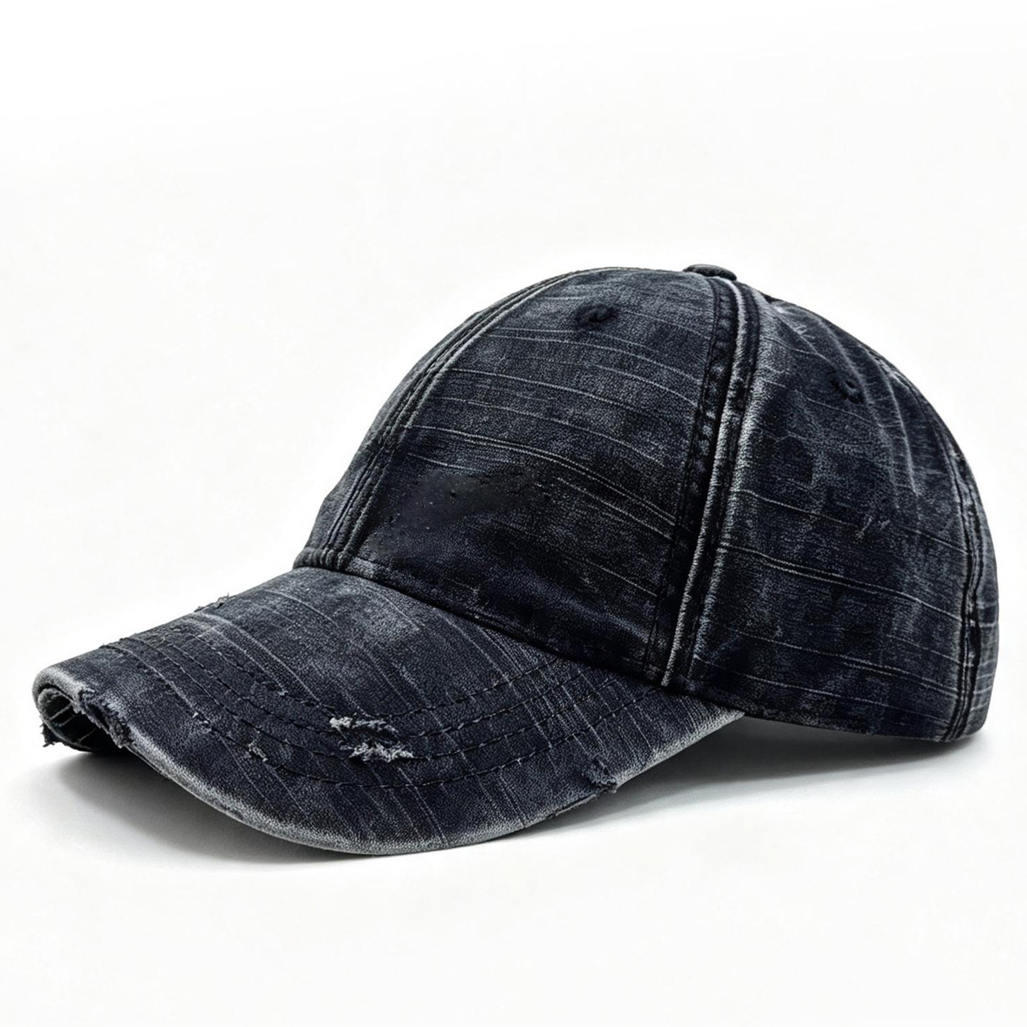 Street Fashion Retro Distressed Denim Holey Baseball Cap With Soft Top And Casual Curved…