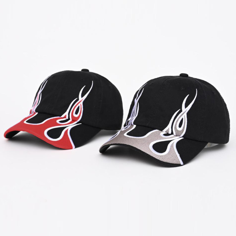 American-style Color-matched Flame Baseball Cap, Retro Washed Soft Top Baseball Cap…