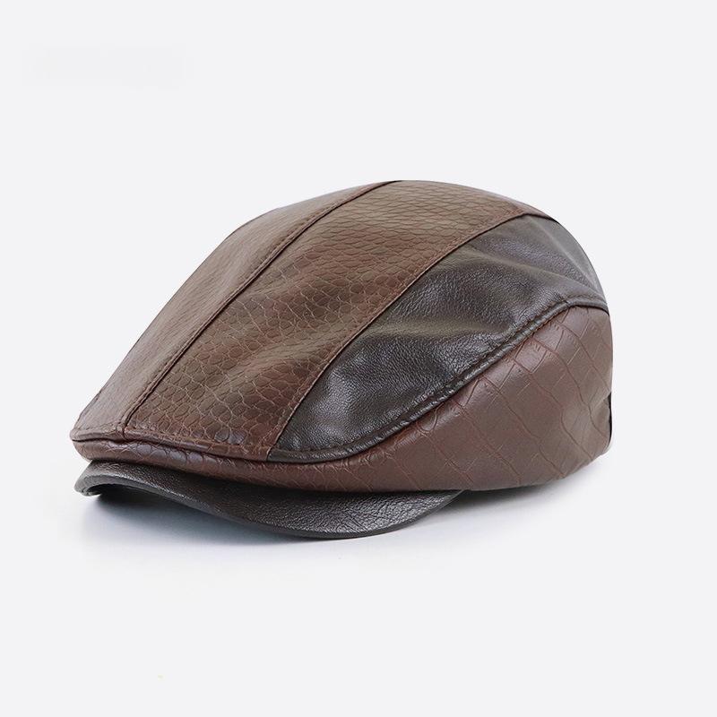 American-style Vintage PU Leather Artistic Patchwork Newsboy Cap