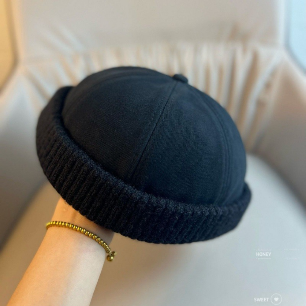 Patchwork Knitted Rolled-edge Vegetable-pulp Hat For Autumn And Winter, Made Of Cotton…