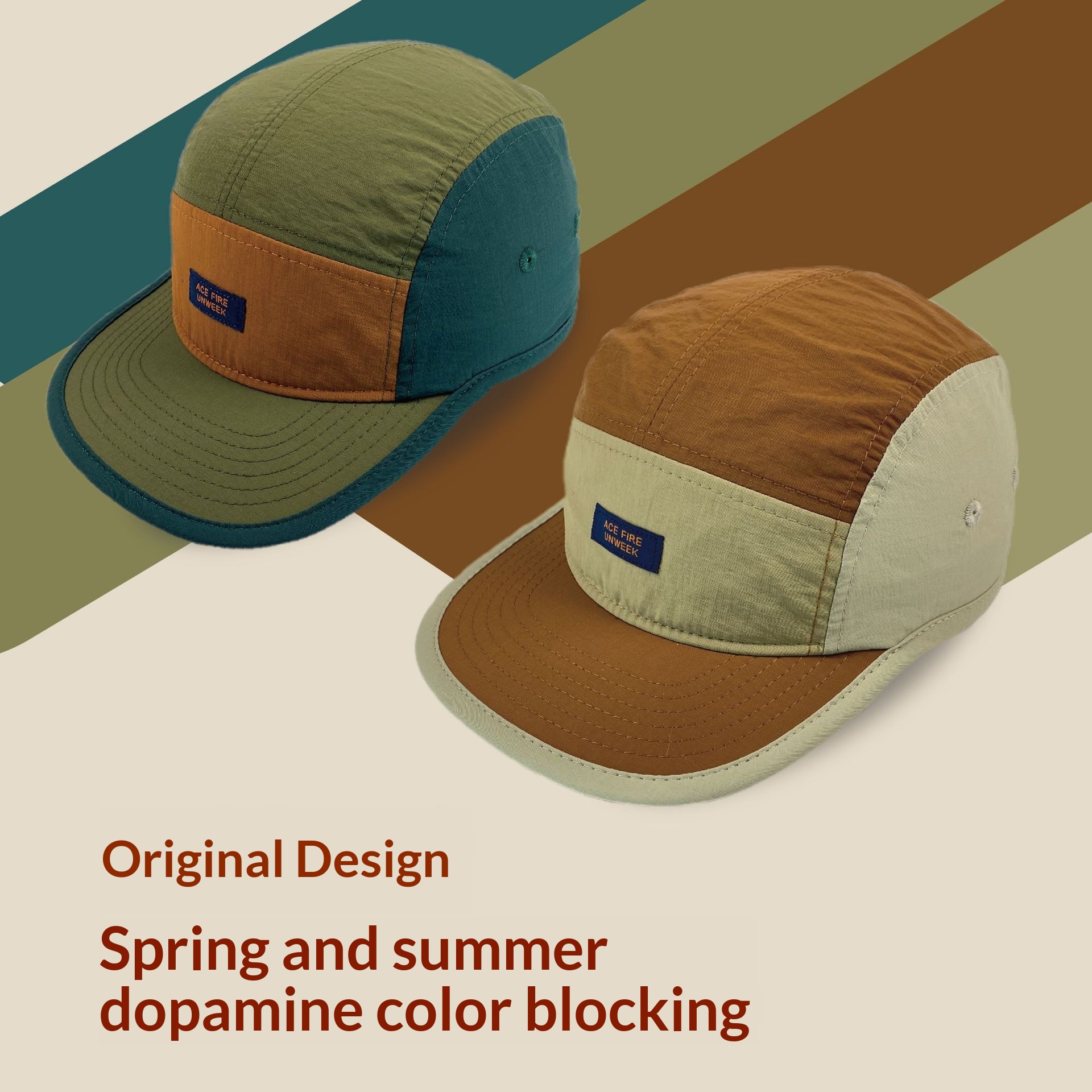 Japanese-style Niche Flat-brim Five-panel Color-block Outdoor Baseball Cap