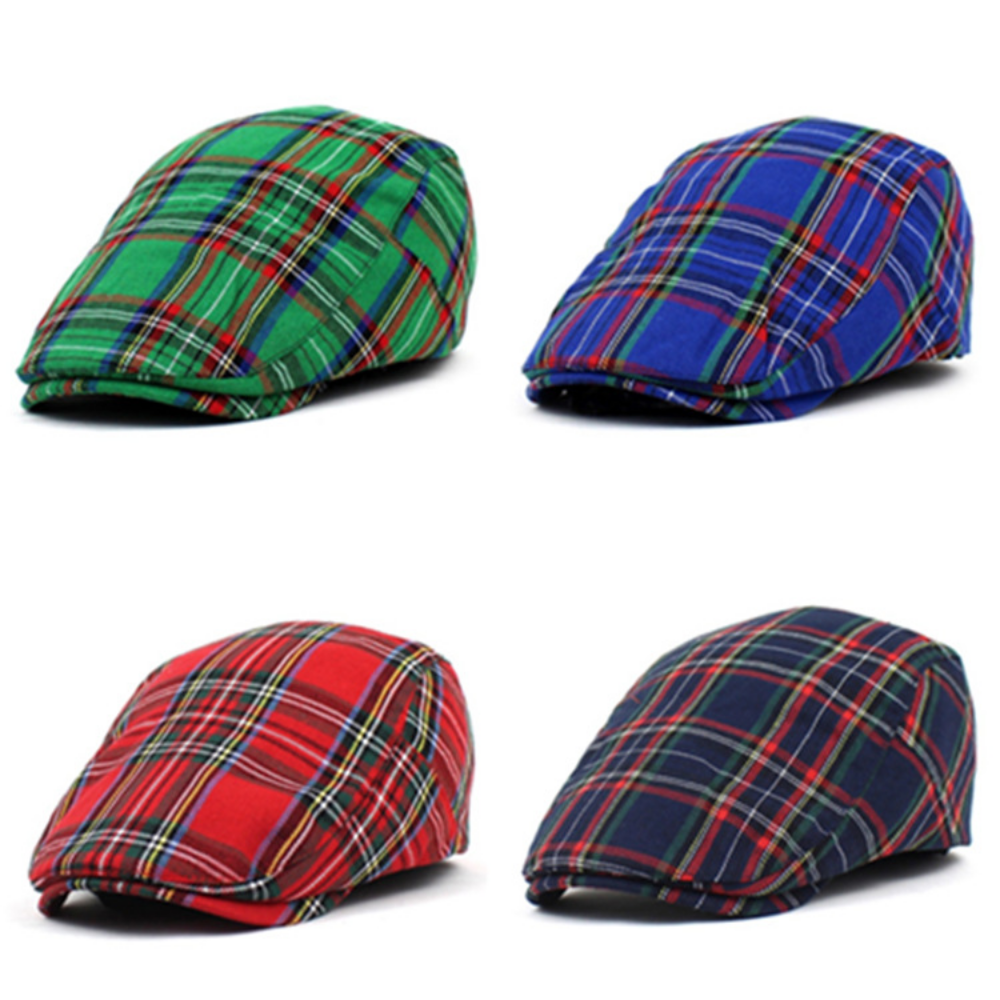 British Retro Checkered Forward Hat, Scottish Checkered Short Brimmed Baseball Cap…