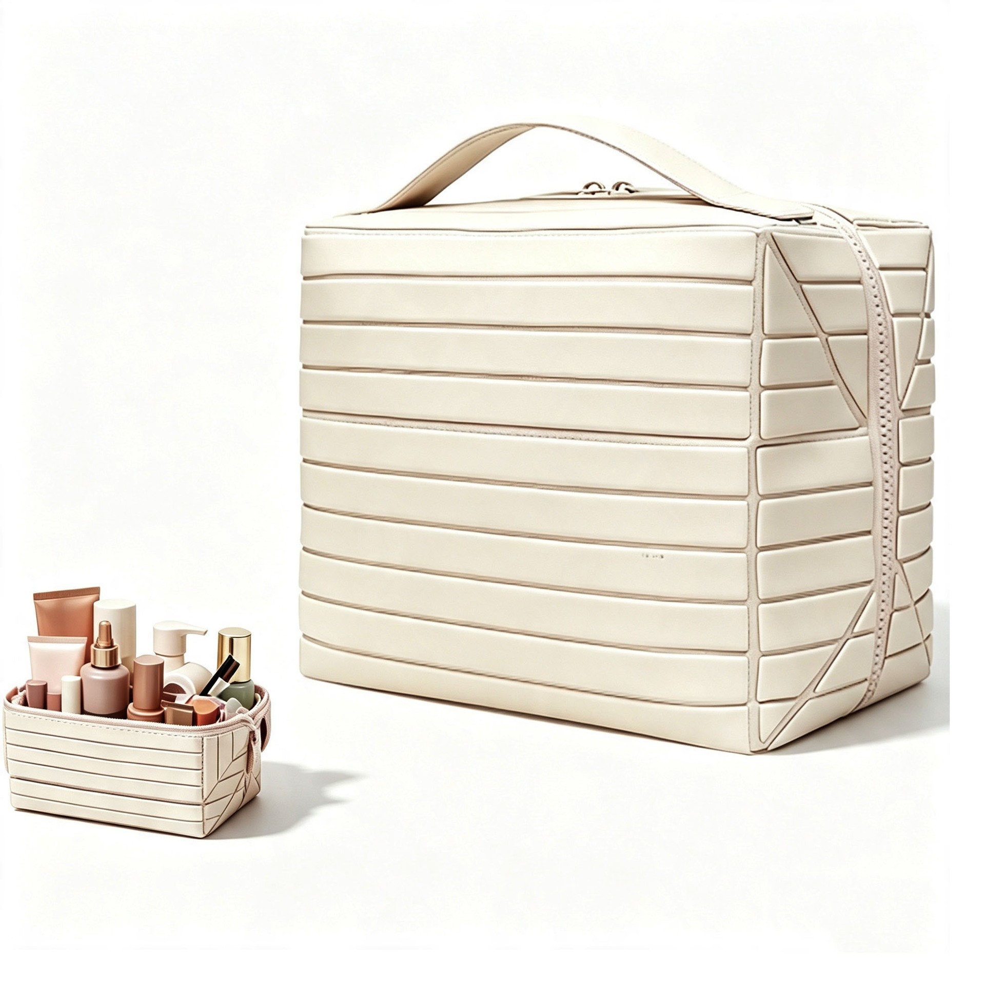 Foldable Standing Makeup Bag With Large Capacity And Multiple Compartments, Portable…