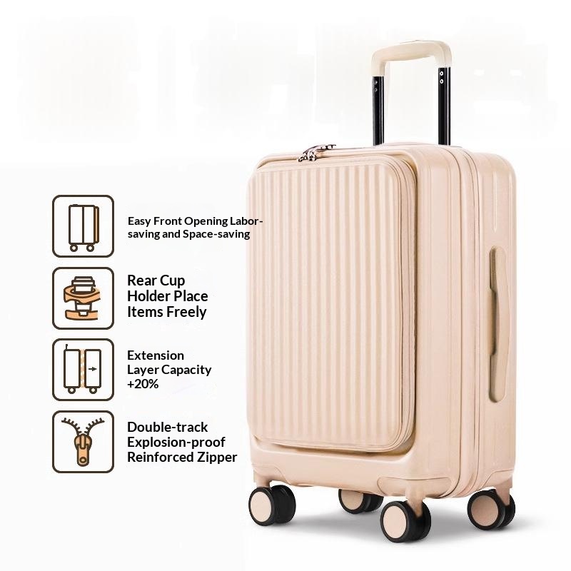 Milky Coffee-New Side-Opening Expandable 20-Inch Carry-On Rolling Suitcase 26-Lock Travel…