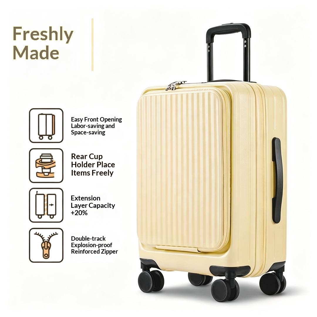 Butter Yellow-New Side-Opening Expandable 20-Inch Carry-On Rolling Suitcase 26-Lock…