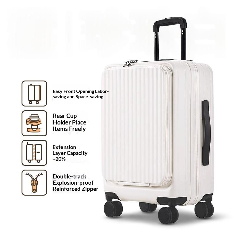 Pearl White -New Side-Opening Expandable 20-Inch Carry-On Rolling Suitcase 26-Lock Travel…