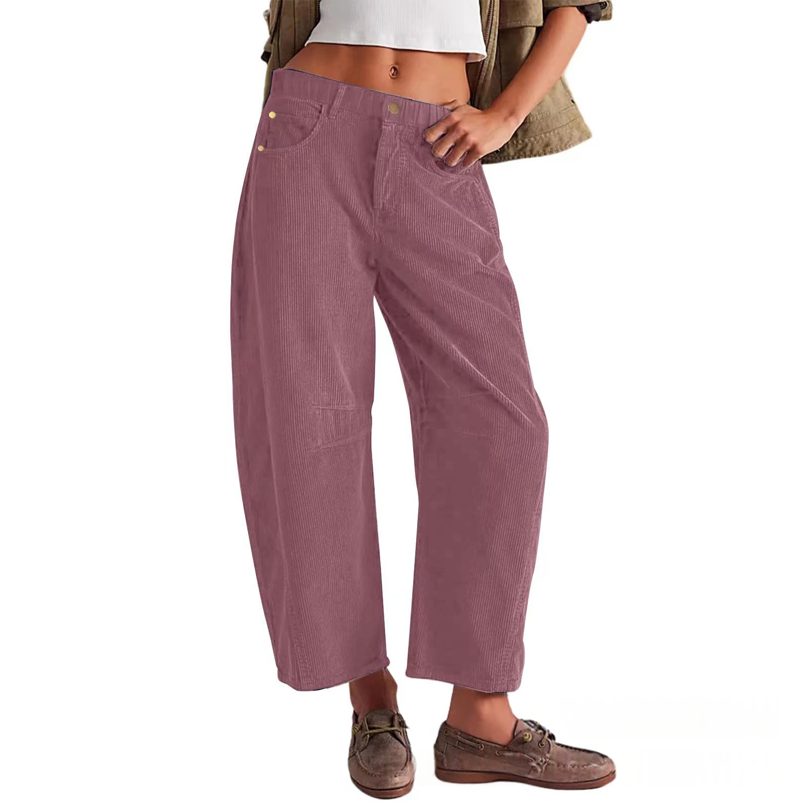 High-waisted Casual Pants In Pure Colors European Style