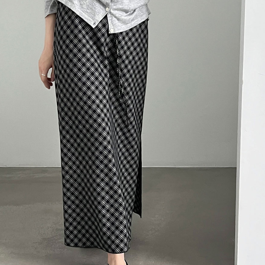 Womens Designer-Style Plaid Elastic-Waist Color-Block Checkered Skirt