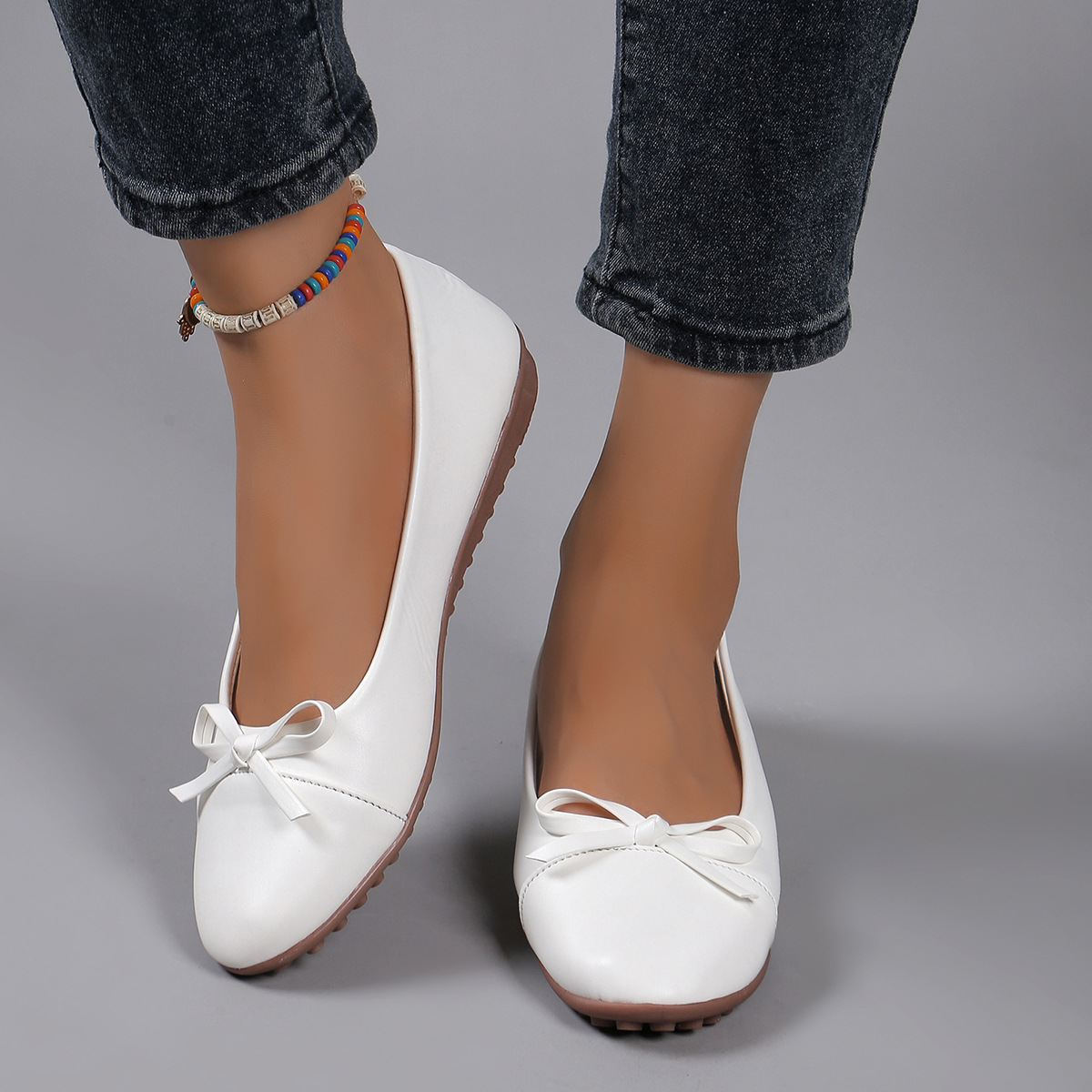Bow-tie Round-toe Low-cut Flat-soled Single Shoes