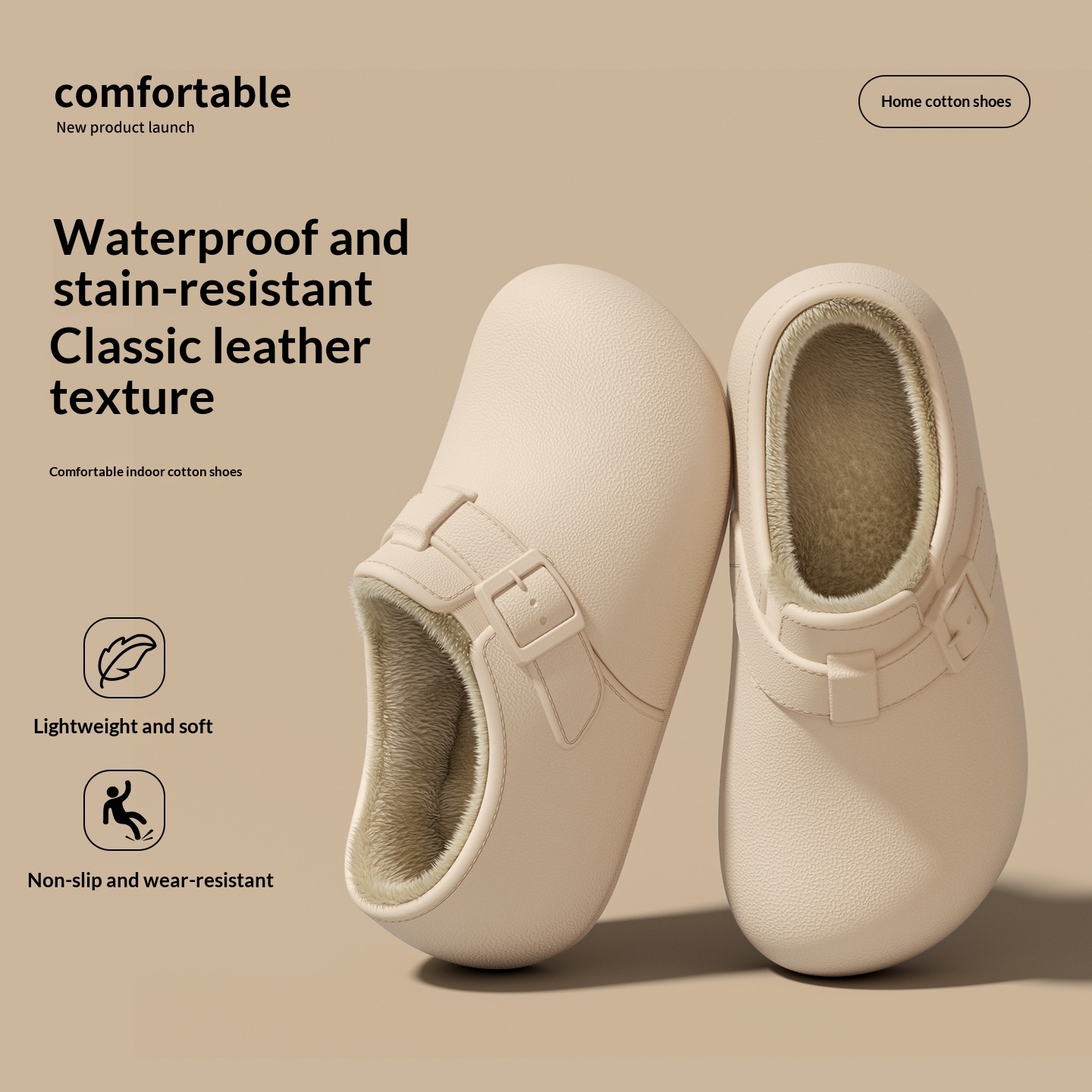 Retro-style Womens Cotton Slippers Waterproof Cotton Shoes For Fall And Winter