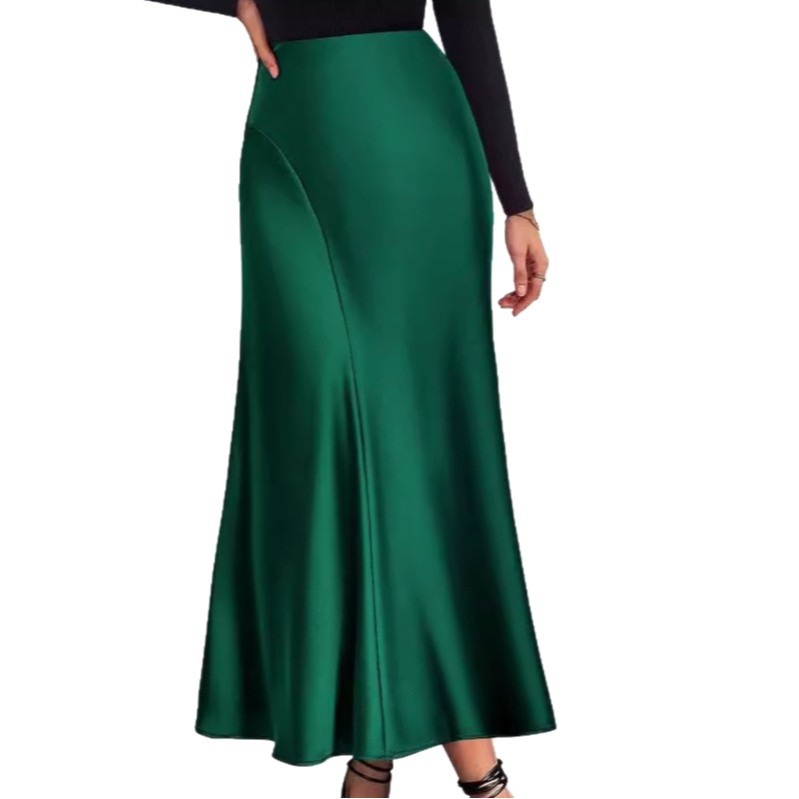 Woven Acetate Draped High-waisted Mermaid Skirt For Women