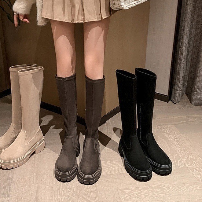 Womens Mid-heel Stretchy Tall Boots