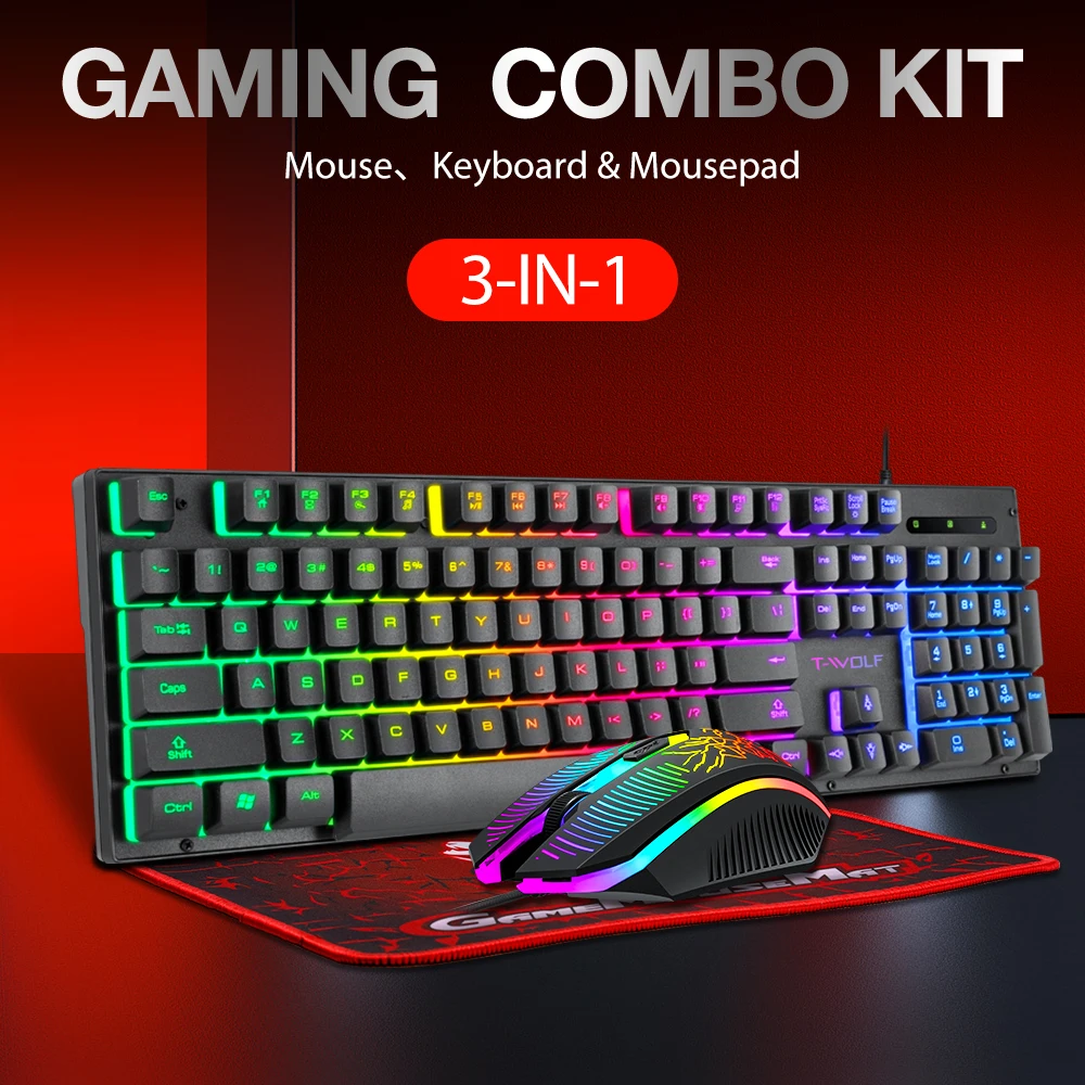Electronic Sports Set 3-in-1 Wired Backlit Keyboard Gaming Mechanic Kit Waterproof…
