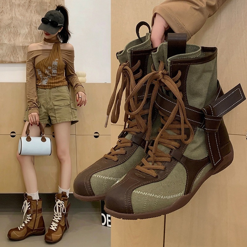 Women's High-top Denim Boots With A Thick Sole And Hidden Platform