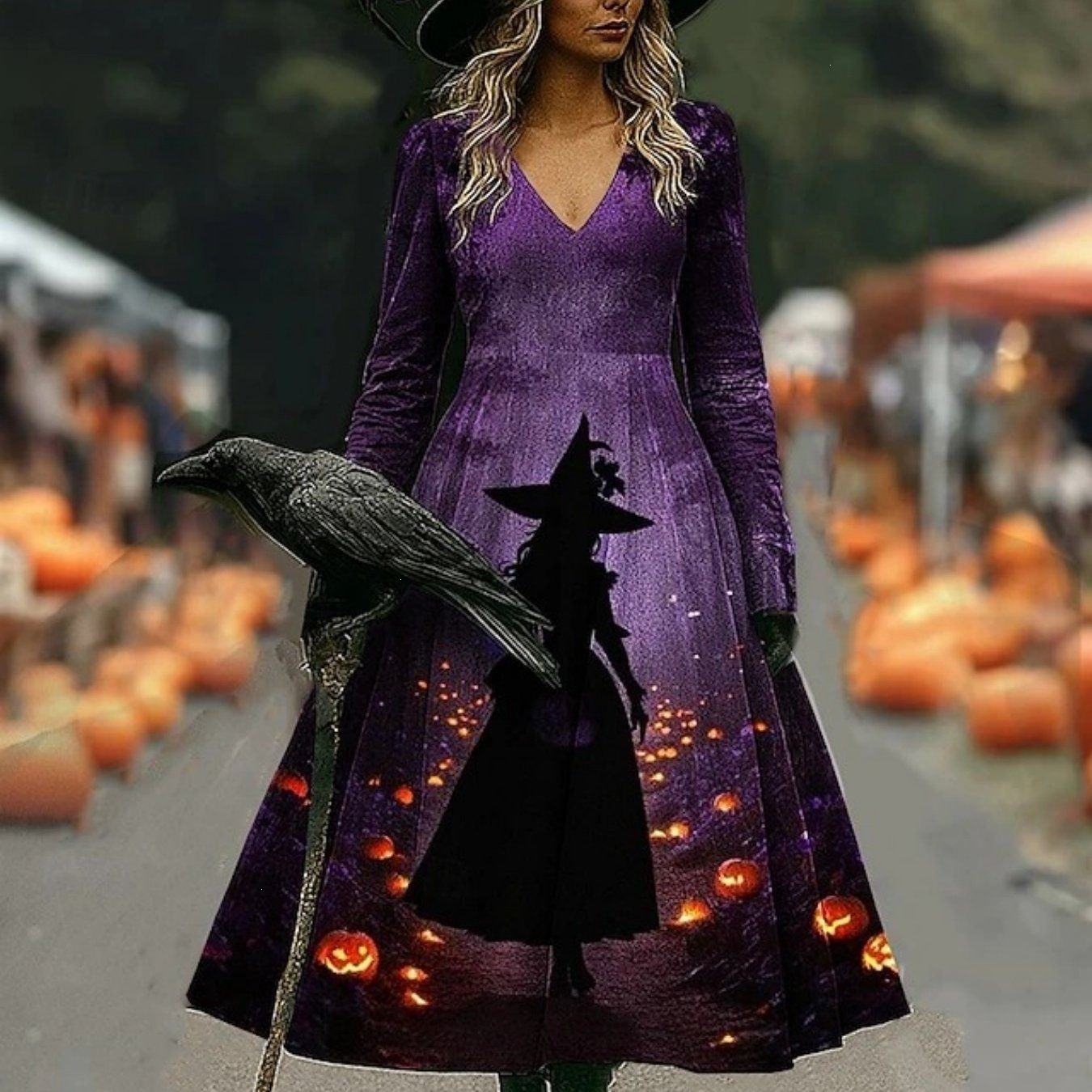 Autumn Loose Fashionable V-Neck Printed Dress