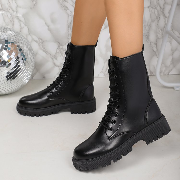 Square Toe PU Leather Lace Up Shoes - Women's Casual Flat Loafers for Daily Wear