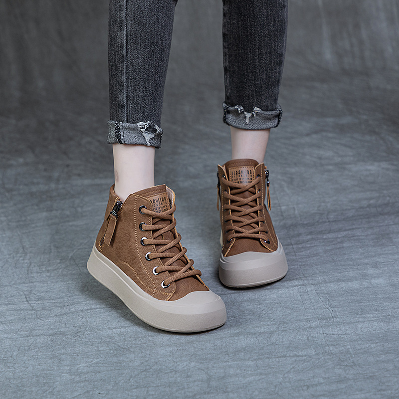 High-top Women's Genuine Leather Vintage Flat Shoes