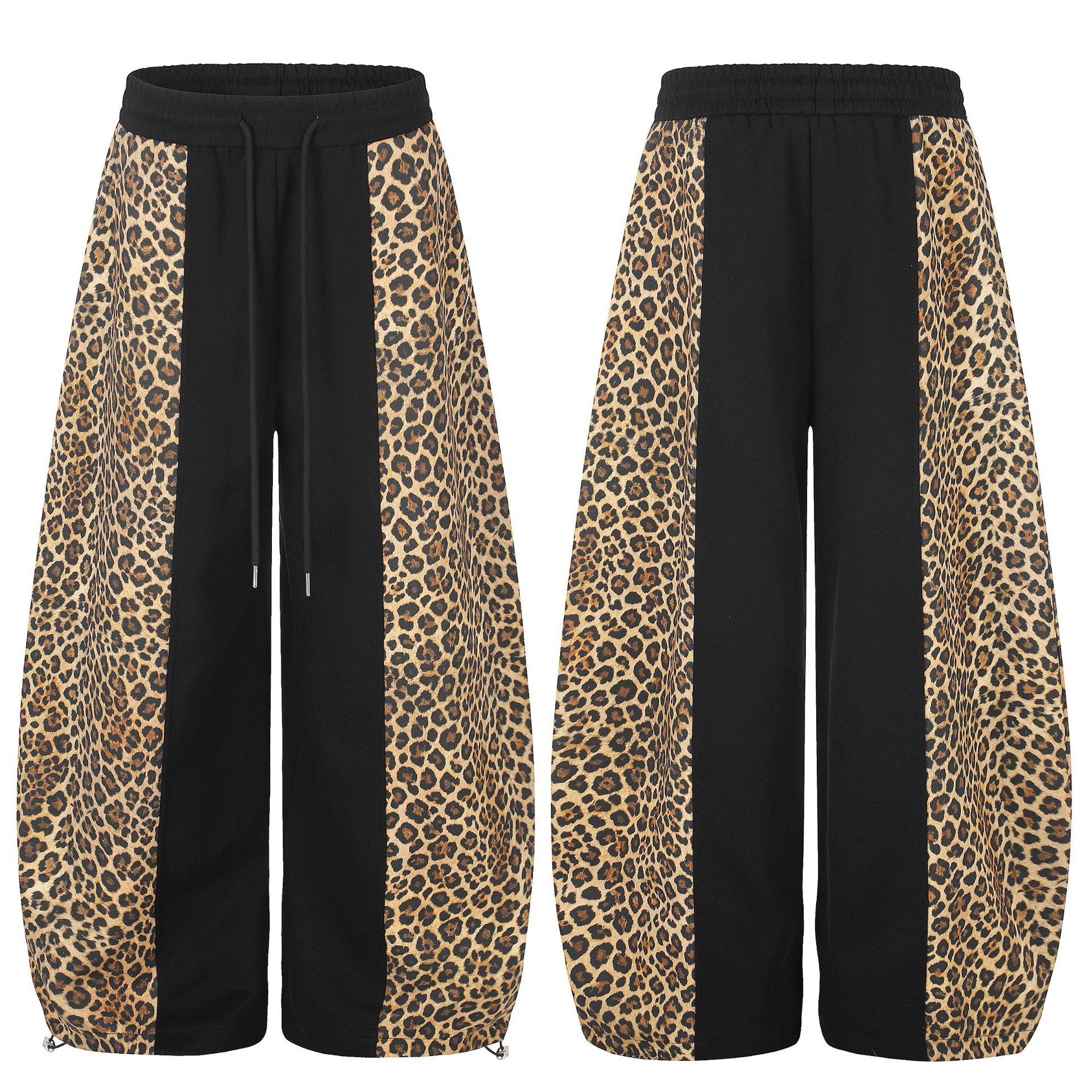 Leopard-print Patchwork Boot-cut Pants Unisex