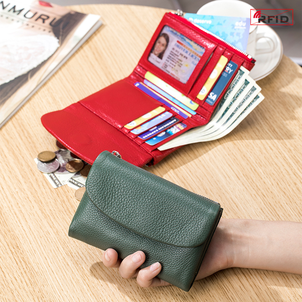 Genuine Leather Fashionable High-end Feel Short-style Womens Wallet First-layer Leather