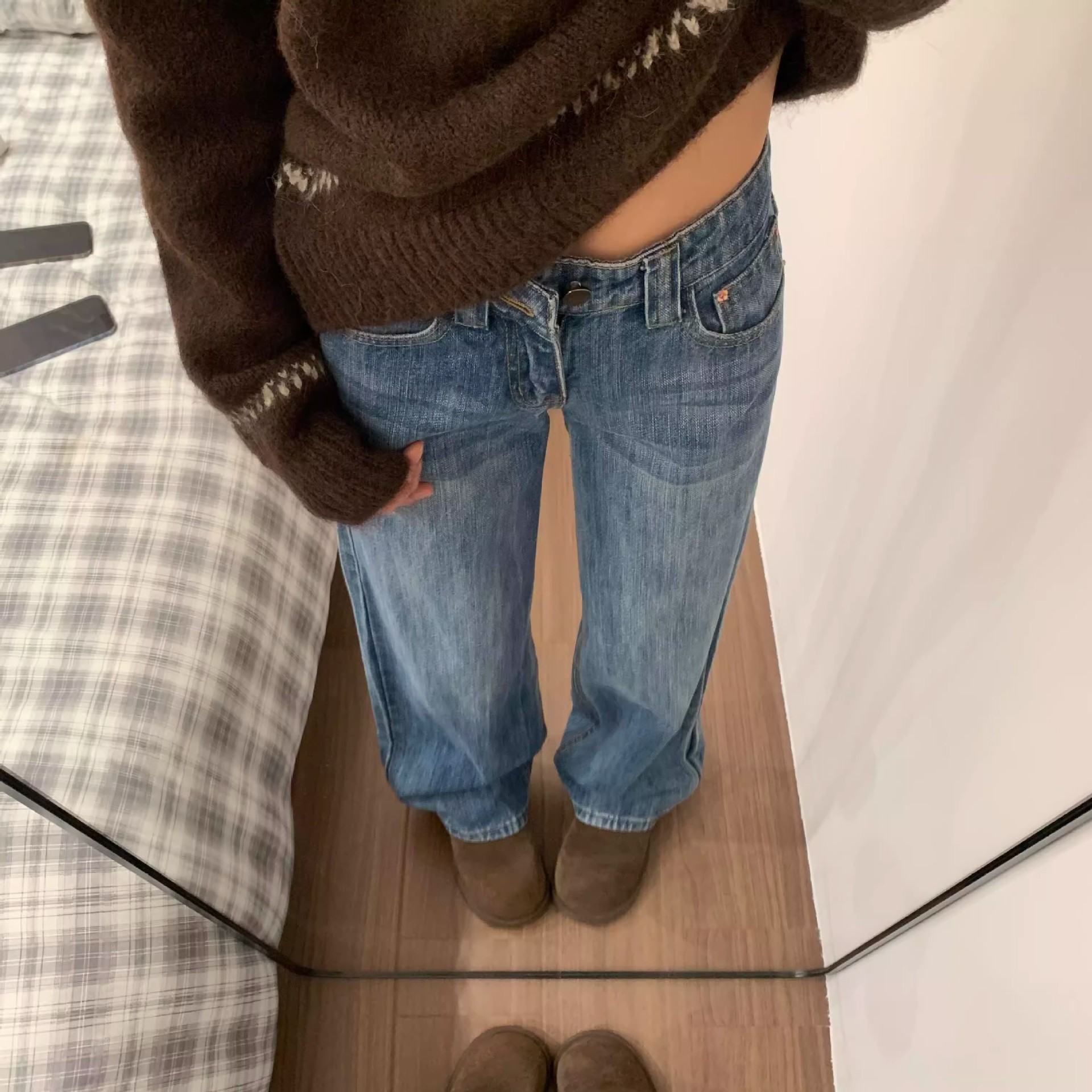 Women's Retro Striped Straight-leg Jeans