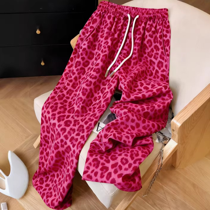 Women's Fashionable Leopard-Print Wide-Leg Pants