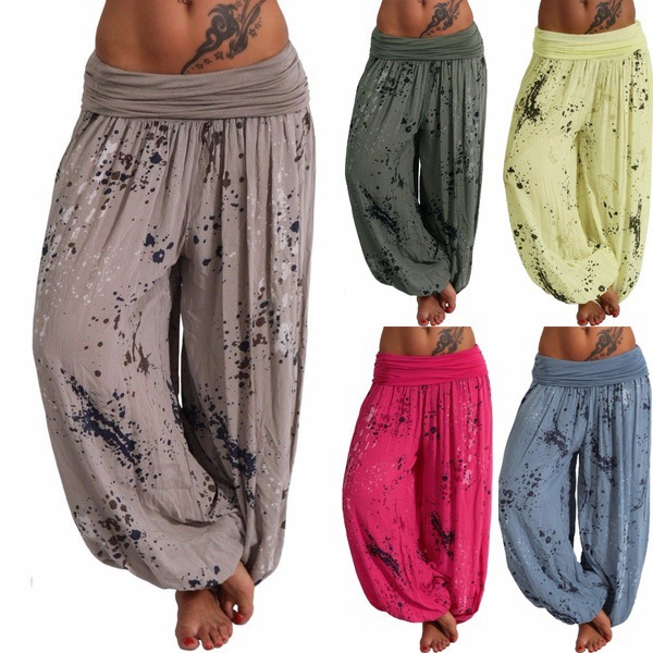 Women's Casual Loose Wide-Leg Pants With Digital Print And Drawstring
