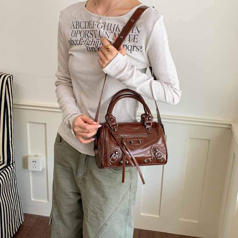 Handbag With Tassel And Stud Detailing Biker-style Shoulder Bag Crossbody Underarm Pillow…