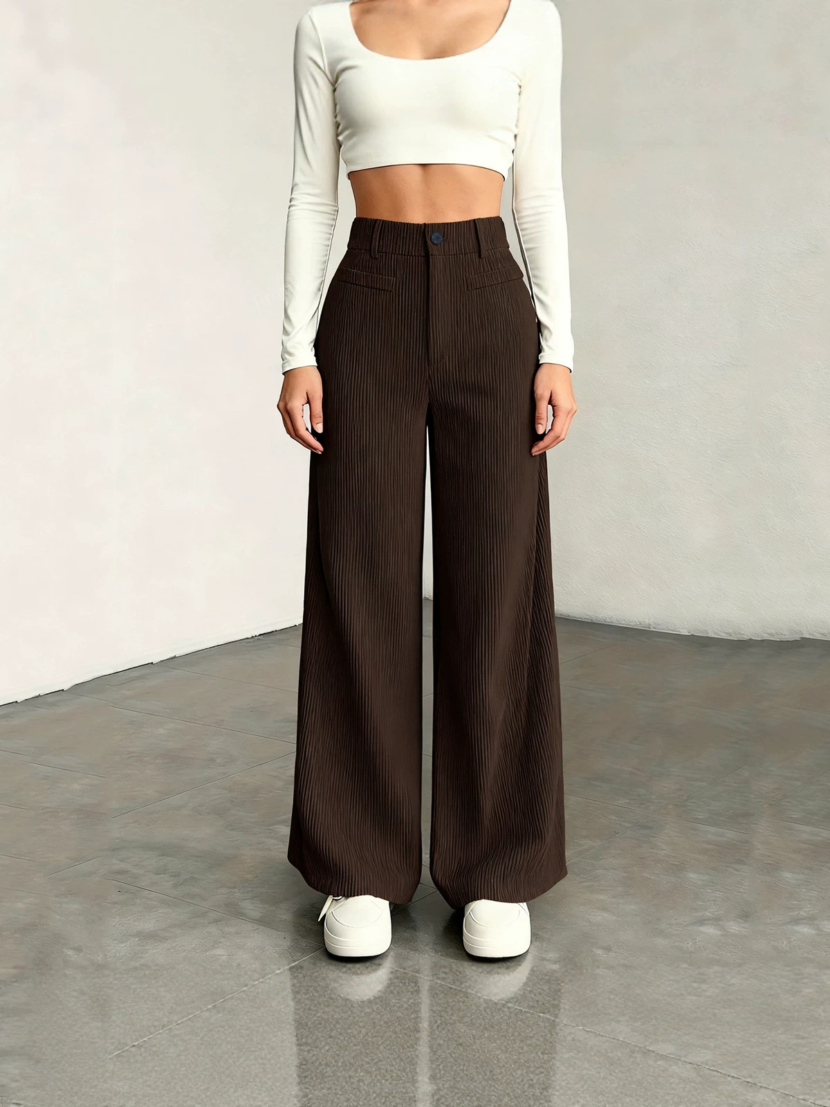 European And American Style, Autumn Collection, Solid-color Wide-leg Pants, High-waisted…