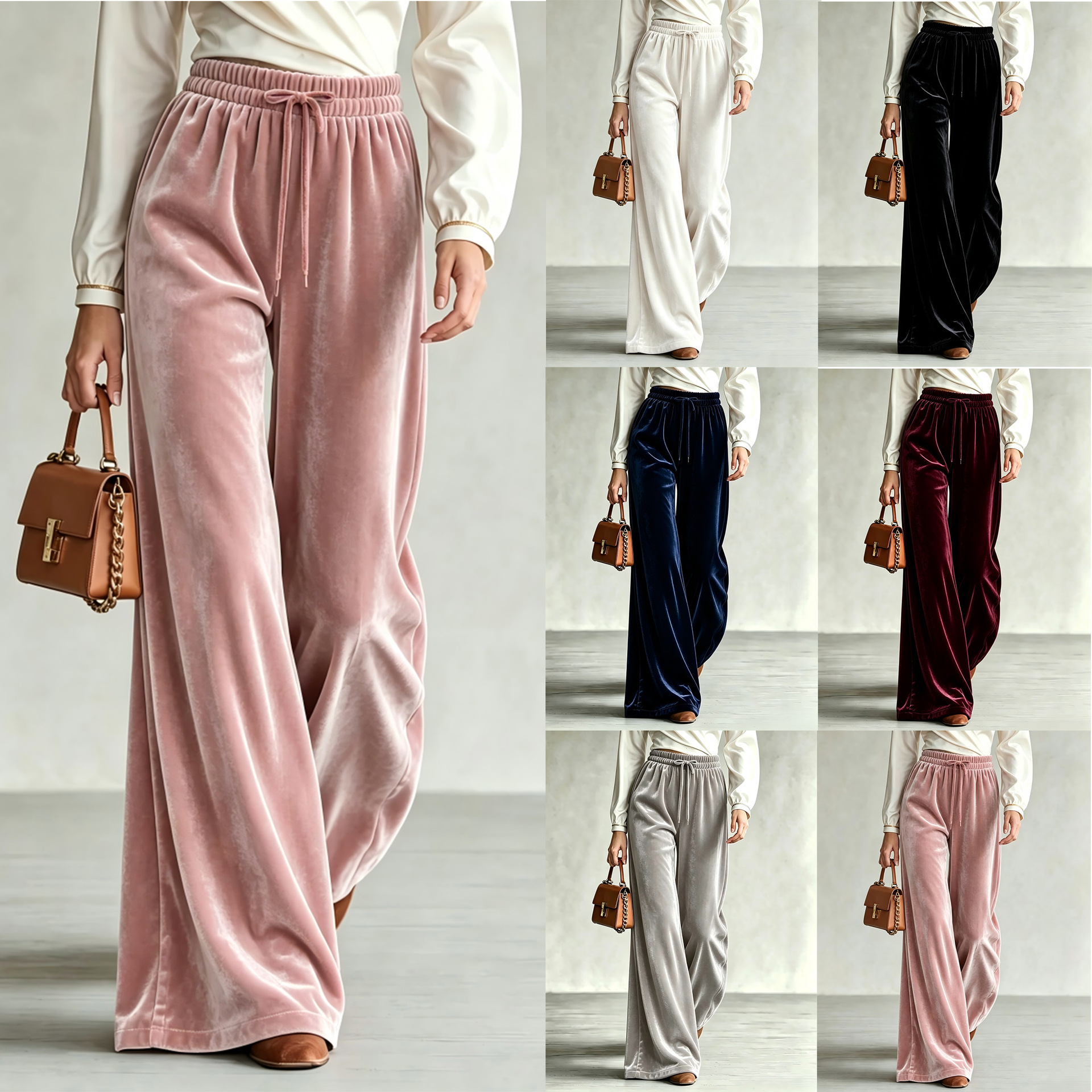 European And American Autumn And Winter Women's Casual Solid Color Wide-Leg Pants With…