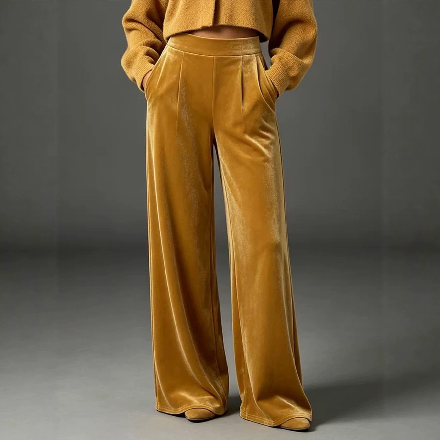 European And American Autumn Winter New Korean Velvet High-Waisted Wide-Leg Pants, Draped…