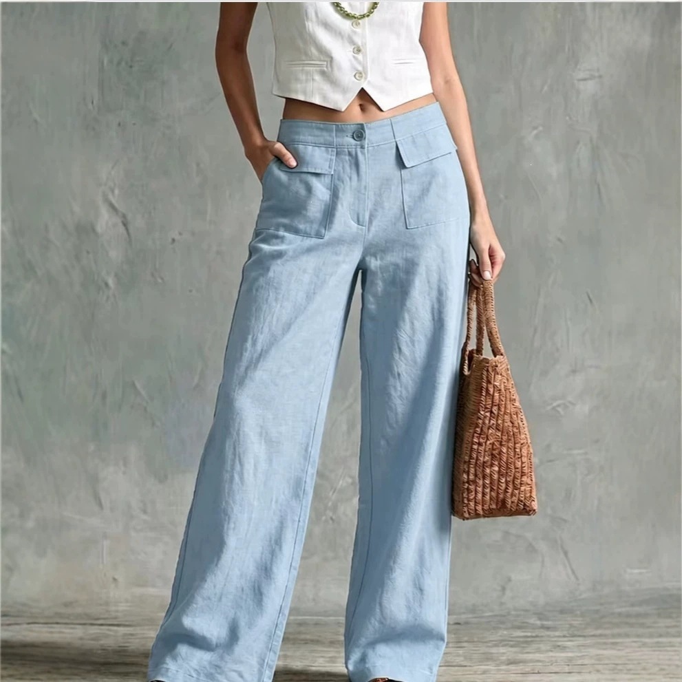Spring And Summer Loose Women's Casual Wide Leg Pants New Summer Solid Color High Waist…