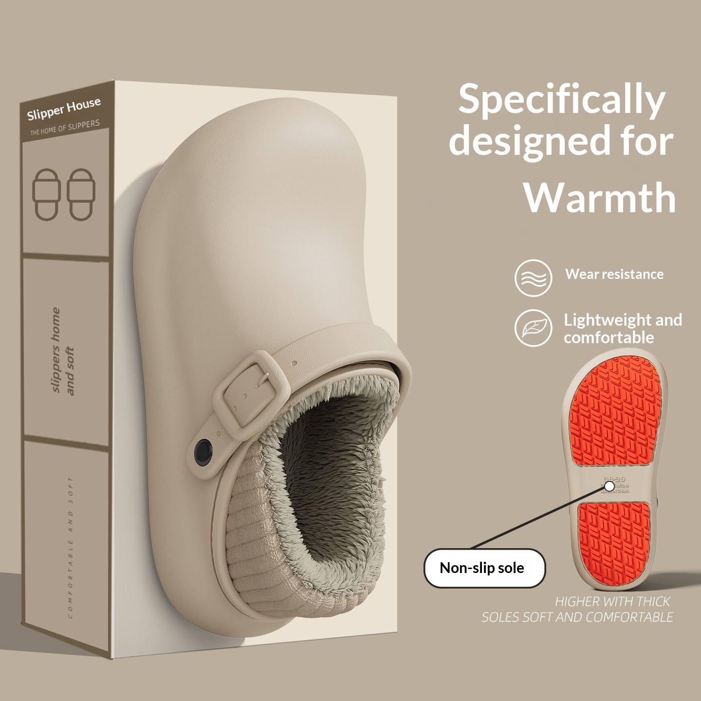 Home Indoor Slip-on Warm Slippers With Non-slip Thick Soles