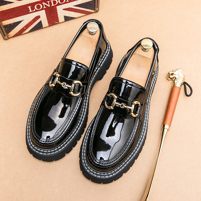 Men's Patent Leather Shiny Slip-on Loafers With A Height-increasing Design