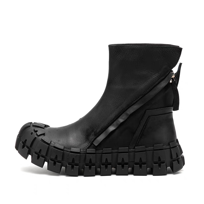 British-style Gear-patterned Thick-soled Mens Leather Boots