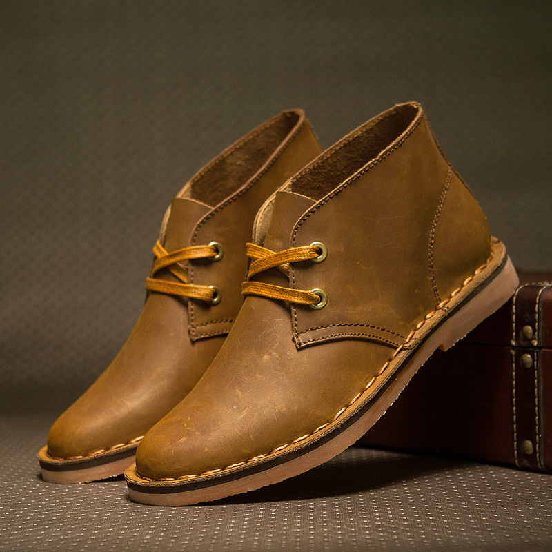 Second-layer Crazy Horse Leather Desert Boots Vintage Mens Leather Boots