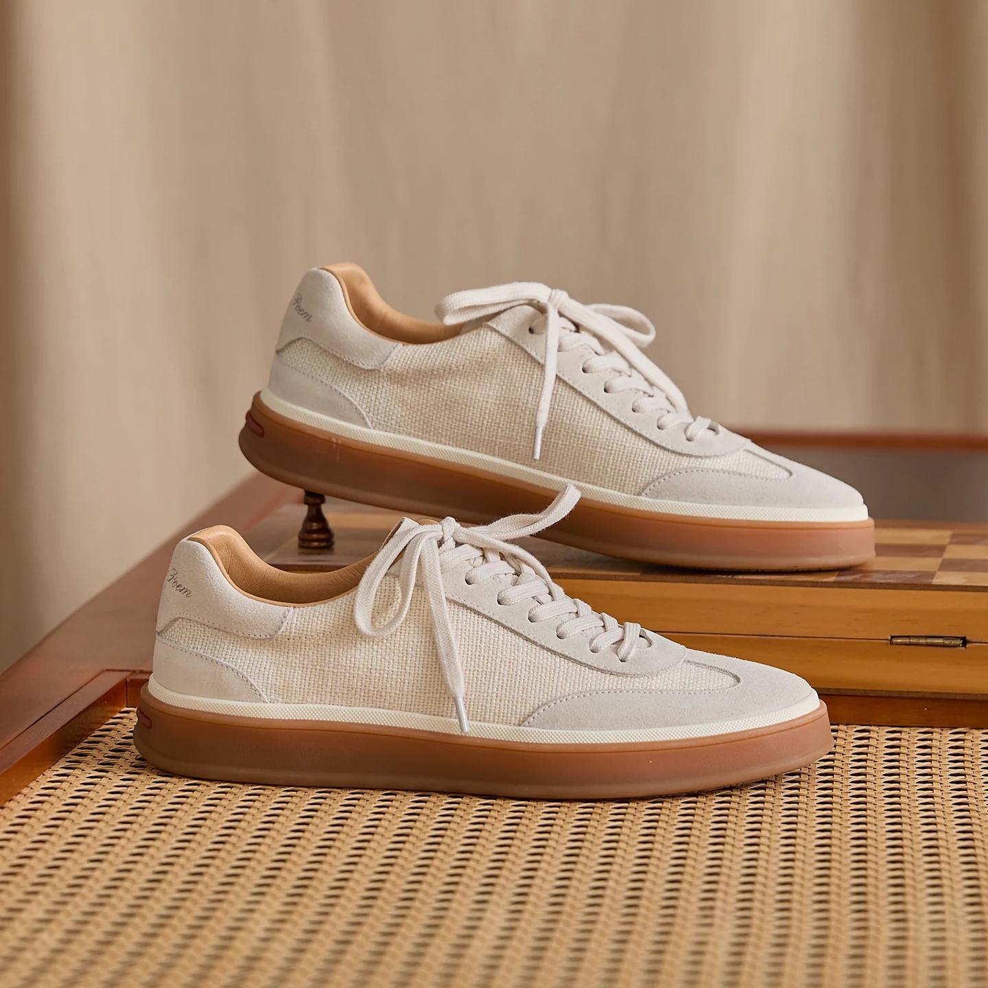 Breathable Cowhide And Cotton-linen Casual Shoes For Men