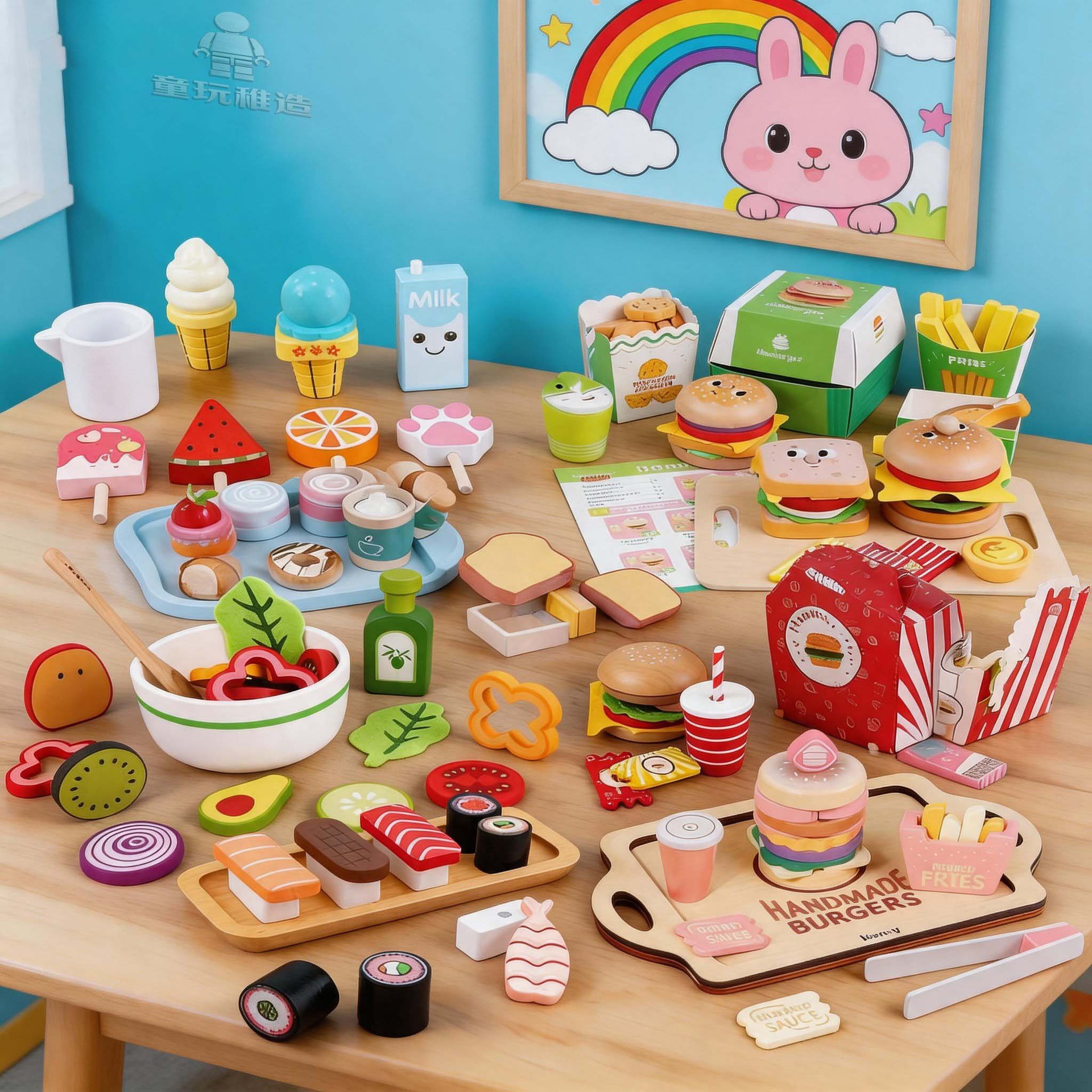 Wooden Role-Playing Kitchen Playset With Food Accessories For Kids