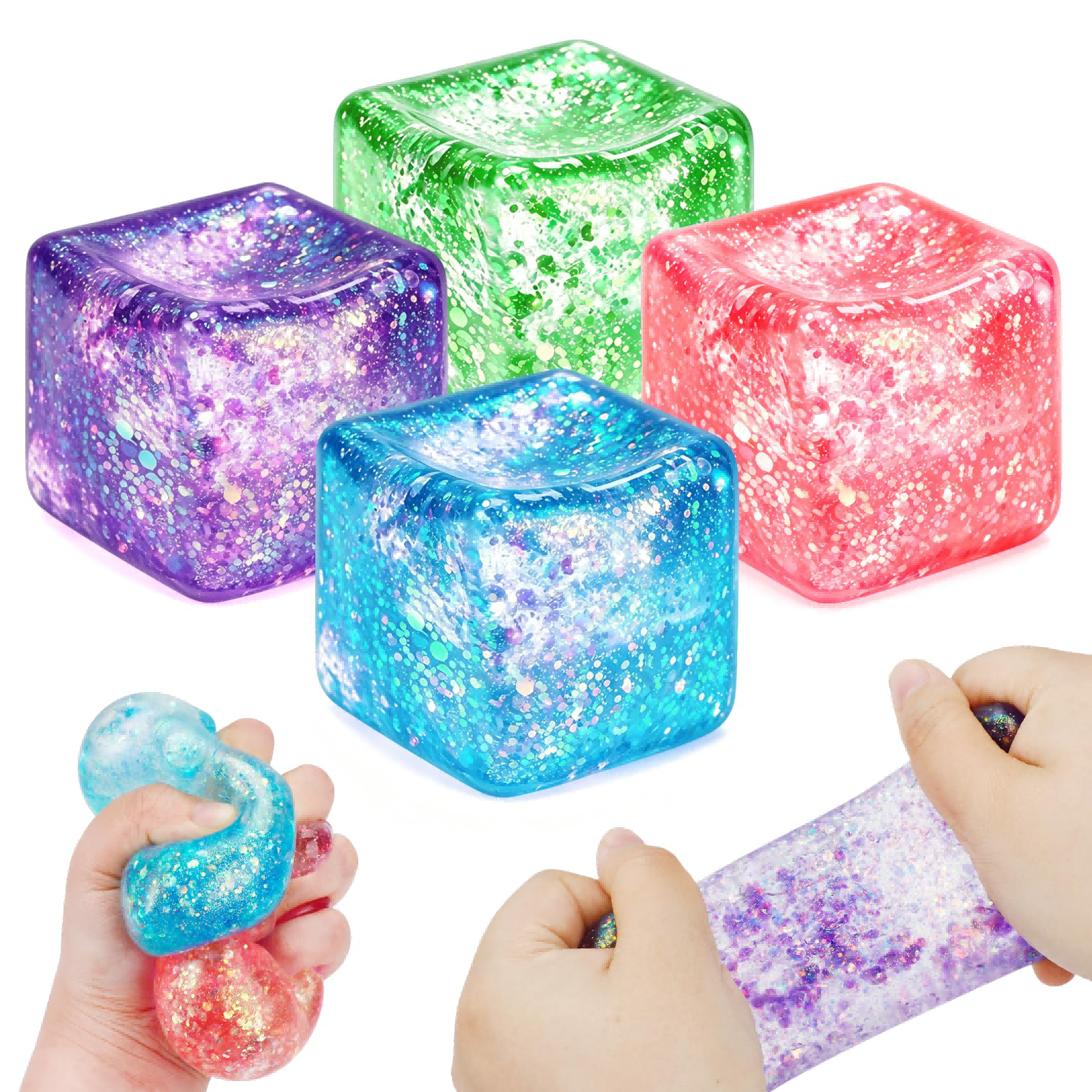 1-Pack Glitter Cube Squishy Fidget Toys, Slow Rising Squeeze Toy Square Stress Balls For…
