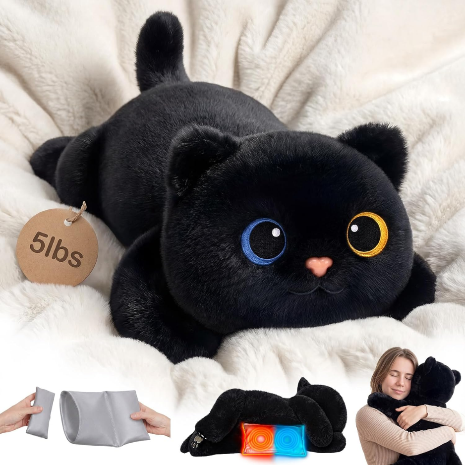 Weighted Black Cat Plush Stuffed Animal, Heatable & Coolable Weighted Plush Toy, Soft…