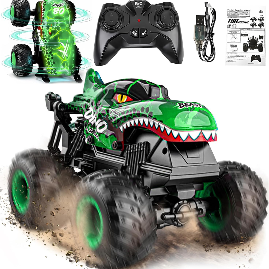 Green Dinosaur Toys For Kids, RC Truck With 360 Spins And Drifting, Toy Car