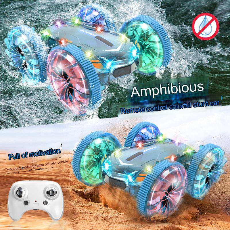 Amphibious RC Car Boat Double Sided Stunt Car With LED Lights Kids Toy 2.4GHz