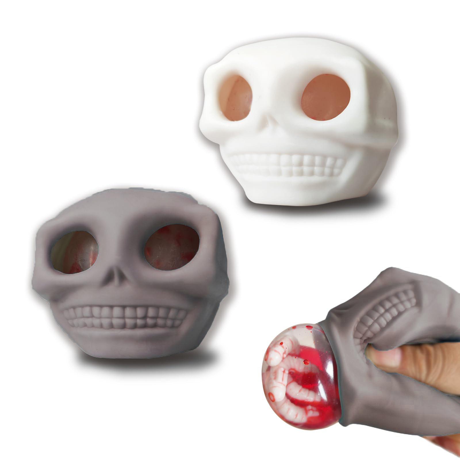 Adult Halloween Stress Balls - Squeeze Skull Toys With Blood And Maggots, Fidget Toys…