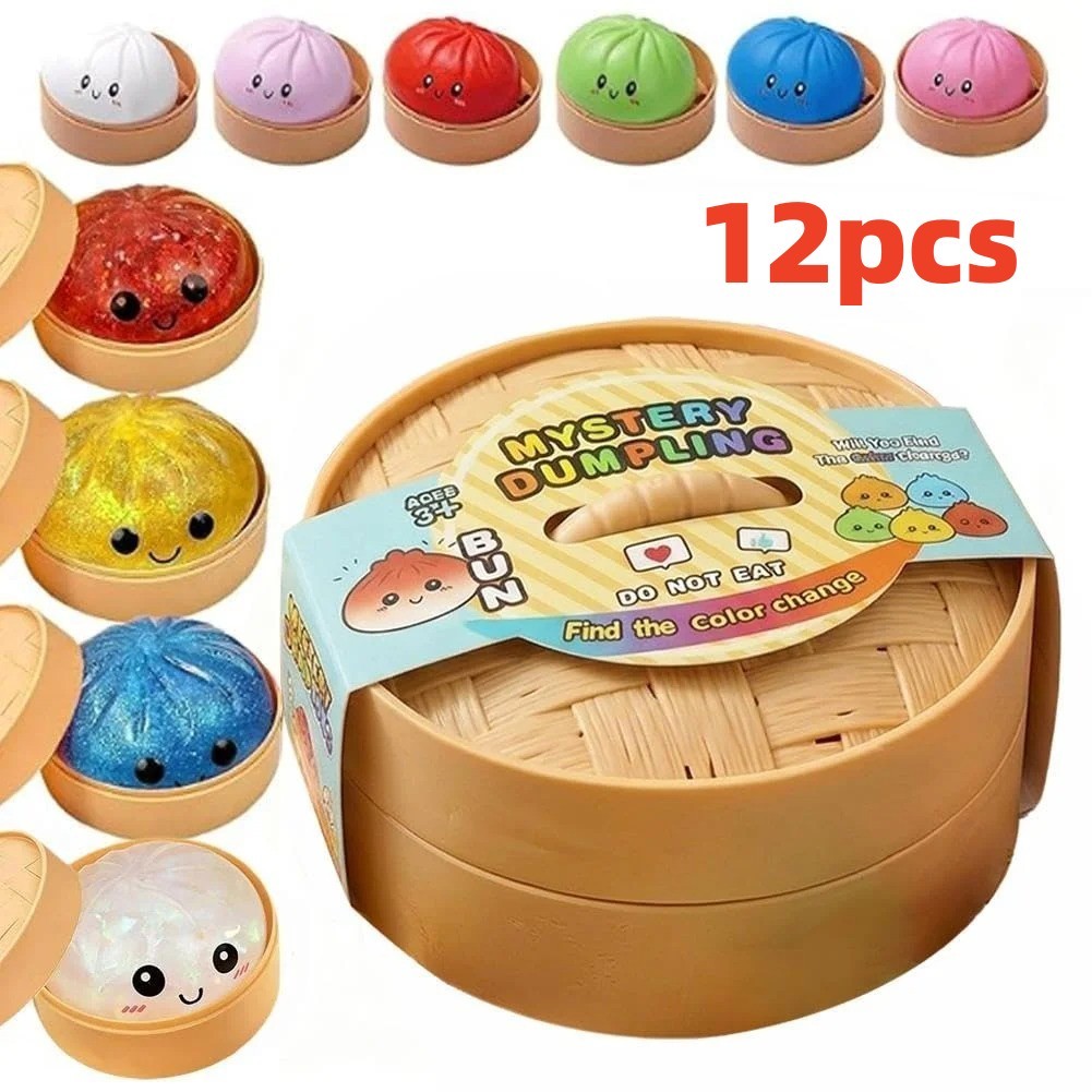 12-Pack Glitter Dumpling S Quishy Toy Mystery Blind Box Bun Stress Relief Steamer